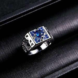Blue Sapphire White Rhodium Plated Ring
